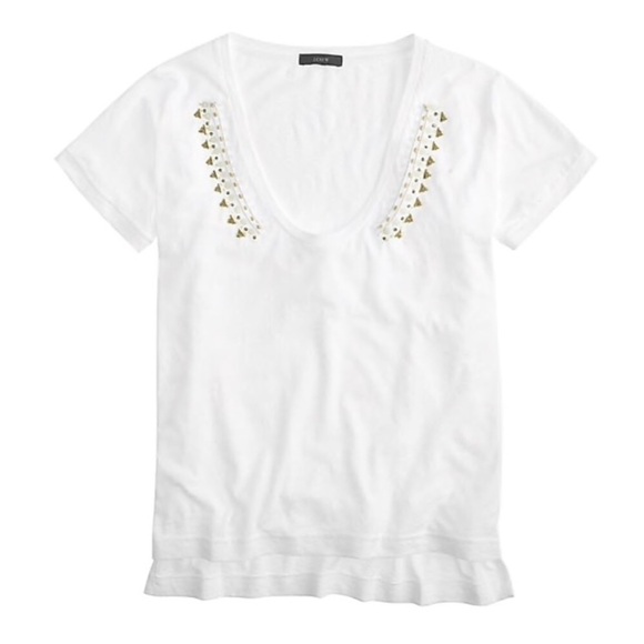 J. Crew Ivory V neck beaded tee size small - Picture 1 of 6